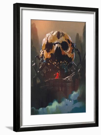 Illustration Painting of Villain Standing in Front of Skull Building-Tithi Luadthong-Framed Art Print