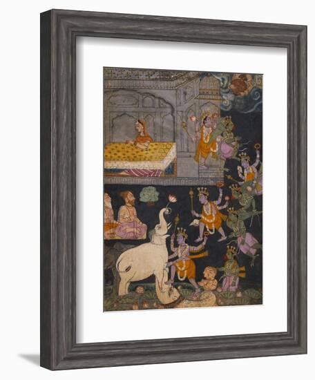 Illustration to a Gajendra Moksha Series Depicting Vishnu Rescuing the Elephant King-null-Framed Giclee Print