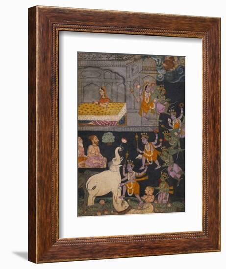 Illustration to a Gajendra Moksha Series Depicting Vishnu Rescuing the Elephant King-null-Framed Giclee Print