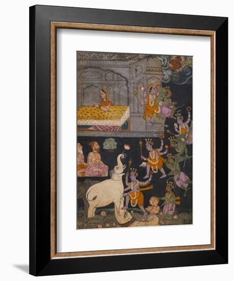 Illustration to a Gajendra Moksha Series Depicting Vishnu Rescuing the Elephant King-null-Framed Giclee Print