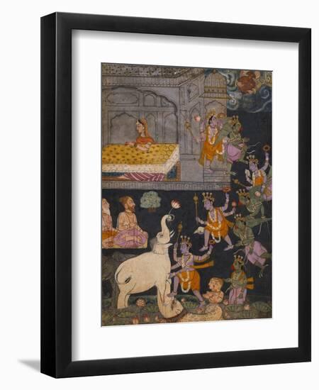 Illustration to a Gajendra Moksha Series Depicting Vishnu Rescuing the Elephant King-null-Framed Giclee Print