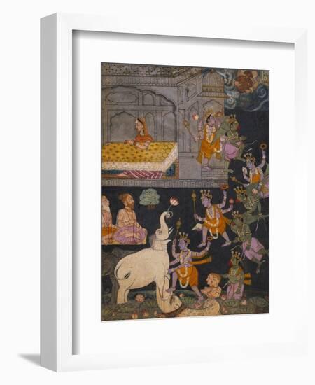 Illustration to a Gajendra Moksha Series Depicting Vishnu Rescuing the Elephant King-null-Framed Giclee Print