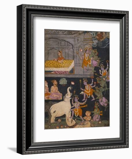 Illustration to a Gajendra Moksha Series Depicting Vishnu Rescuing the Elephant King-null-Framed Giclee Print