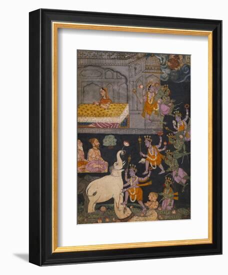 Illustration to a Gajendra Moksha Series Depicting Vishnu Rescuing the Elephant King-null-Framed Giclee Print