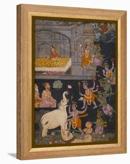 Illustration to a Gajendra Moksha Series Depicting Vishnu Rescuing the Elephant King-null-Framed Premier Image Canvas