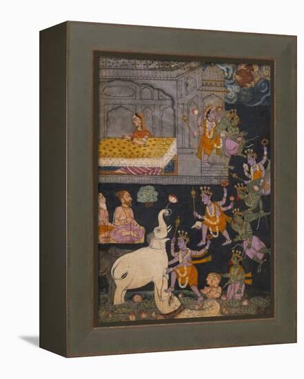 Illustration to a Gajendra Moksha Series Depicting Vishnu Rescuing the Elephant King-null-Framed Premier Image Canvas