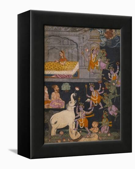 Illustration to a Gajendra Moksha Series Depicting Vishnu Rescuing the Elephant King-null-Framed Premier Image Canvas