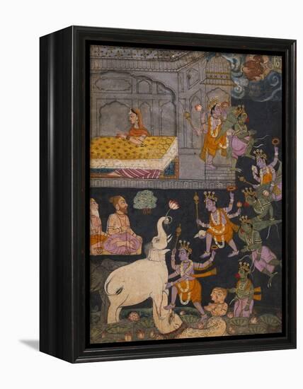 Illustration to a Gajendra Moksha Series Depicting Vishnu Rescuing the Elephant King-null-Framed Premier Image Canvas