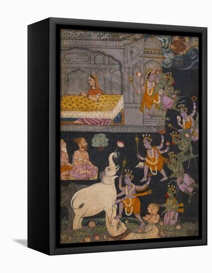 Illustration to a Gajendra Moksha Series Depicting Vishnu Rescuing the Elephant King-null-Framed Premier Image Canvas