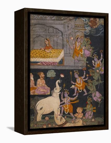 Illustration to a Gajendra Moksha Series Depicting Vishnu Rescuing the Elephant King-null-Framed Premier Image Canvas