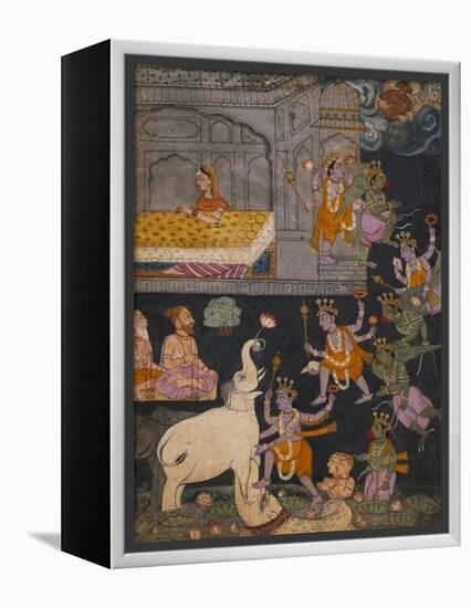 Illustration to a Gajendra Moksha Series Depicting Vishnu Rescuing the Elephant King-null-Framed Premier Image Canvas