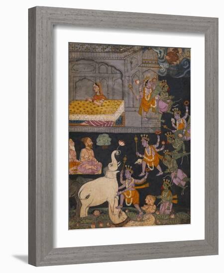 Illustration to a Gajendra Moksha Series Depicting Vishnu Rescuing the Elephant King-null-Framed Giclee Print