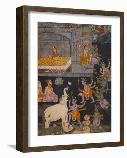 Illustration to a Gajendra Moksha Series Depicting Vishnu Rescuing the Elephant King-null-Framed Giclee Print