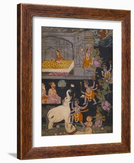 Illustration to a Gajendra Moksha Series Depicting Vishnu Rescuing the Elephant King-null-Framed Giclee Print