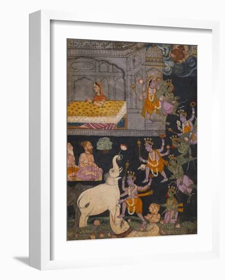 Illustration to a Gajendra Moksha Series Depicting Vishnu Rescuing the Elephant King-null-Framed Giclee Print