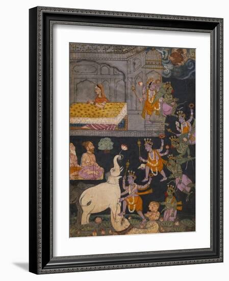 Illustration to a Gajendra Moksha Series Depicting Vishnu Rescuing the Elephant King-null-Framed Giclee Print