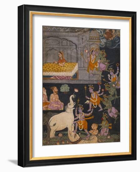 Illustration to a Gajendra Moksha Series Depicting Vishnu Rescuing the Elephant King-null-Framed Giclee Print