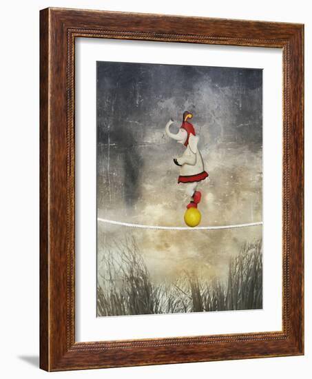 Illustrative Funny Female Elephant Dressed Circus Balancing on a Rope and Ball like an Acrobat in A-Valentina Photos-Framed Photographic Print