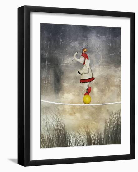 Illustrative Funny Female Elephant Dressed Circus Balancing on a Rope and Ball like an Acrobat in A-Valentina Photos-Framed Photographic Print