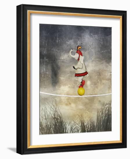 Illustrative Funny Female Elephant Dressed Circus Balancing on a Rope and Ball like an Acrobat in A-Valentina Photos-Framed Photographic Print