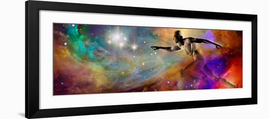 Illustrative Representation of a Man Running in the Universe-null-Framed Photographic Print