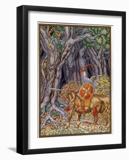 Ilya Mouromets (Elie De Mourom) Et Le Voleur Rossignol. (Ilya Muromets and Nightingale the Robber).-Ivan Bilibin-Framed Giclee Print