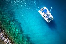 Tropical Beach with Sea and Palm Taken from Drone. Seychelles Famous Shark Beach - Aerial Photo-IM_photo-Mounted Photographic Print