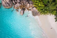 Tropical Beach with Sea and Palm Taken from Drone. Seychelles Famous Shark Beach - Aerial Photo-IM_photo-Mounted Photographic Print