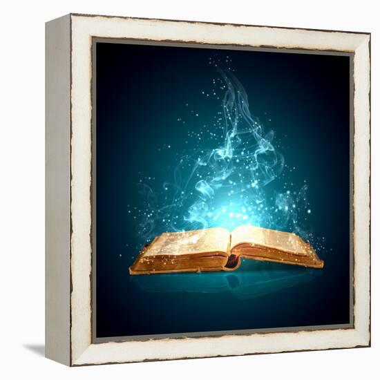 Image of Opened Magic Book with Magic Lights-Sergey Nivens-Framed Premier Image Canvas