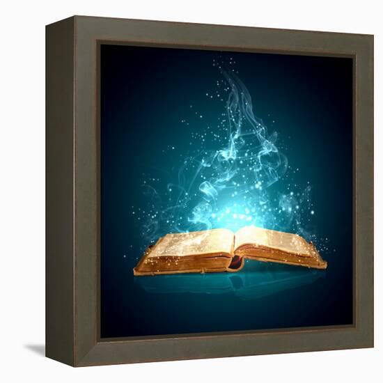 Image of Opened Magic Book with Magic Lights-Sergey Nivens-Framed Premier Image Canvas