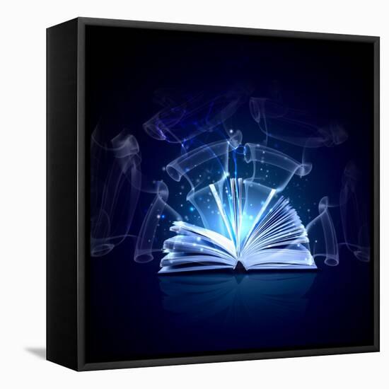 Image of Opened Magic Book with Magic Lights-Sergey Nivens-Framed Premier Image Canvas