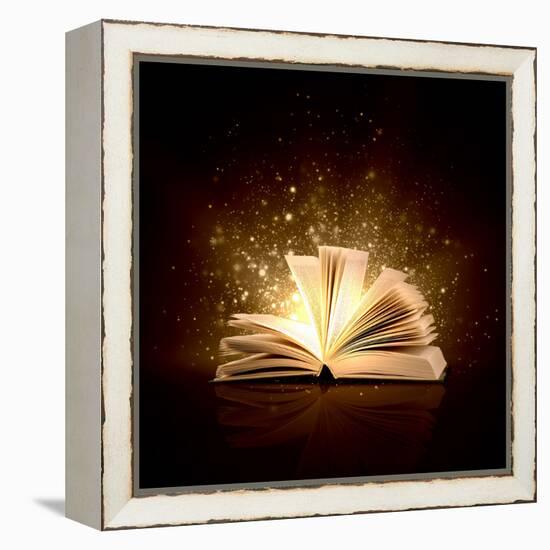 Image of Opened Magic Book with Magic Lights-Sergey Nivens-Framed Premier Image Canvas