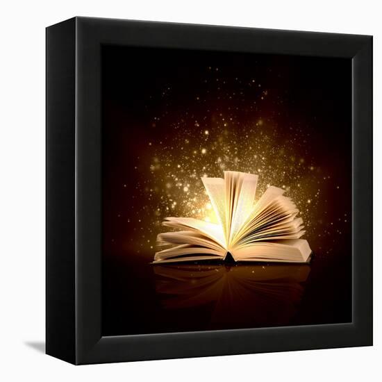 Image of Opened Magic Book with Magic Lights-Sergey Nivens-Framed Premier Image Canvas