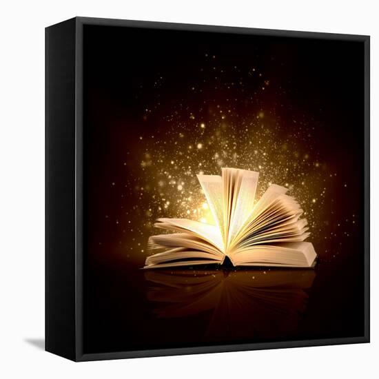 Image of Opened Magic Book with Magic Lights-Sergey Nivens-Framed Premier Image Canvas