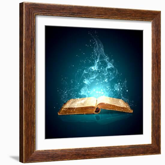 Image of Opened Magic Book with Magic Lights-Sergey Nivens-Framed Photographic Print