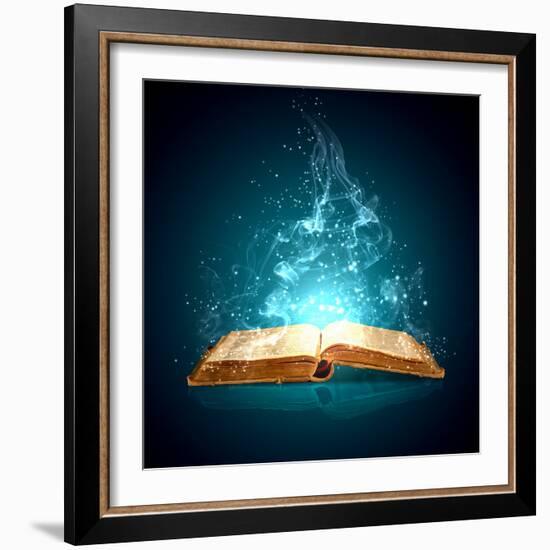 Image of Opened Magic Book with Magic Lights-Sergey Nivens-Framed Photographic Print