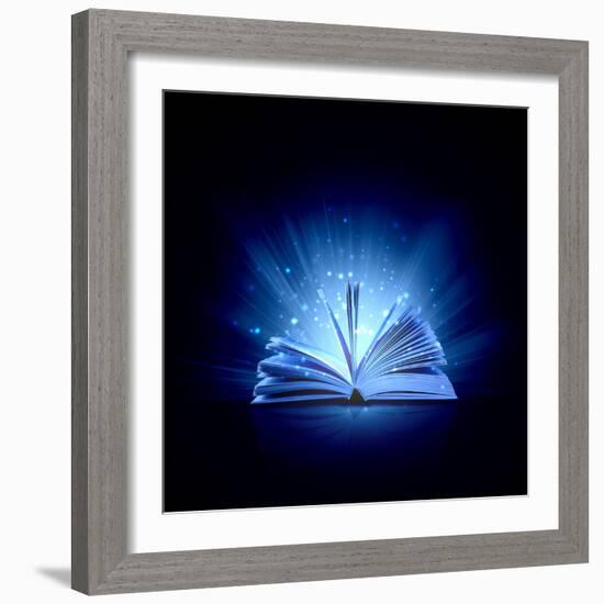 Image of Opened Magic Book with Magic Lights-Sergey Nivens-Framed Photographic Print