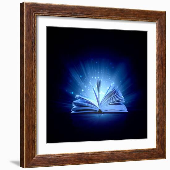 Image of Opened Magic Book with Magic Lights-Sergey Nivens-Framed Photographic Print