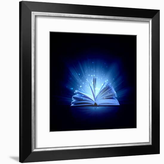 Image of Opened Magic Book with Magic Lights-Sergey Nivens-Framed Photographic Print