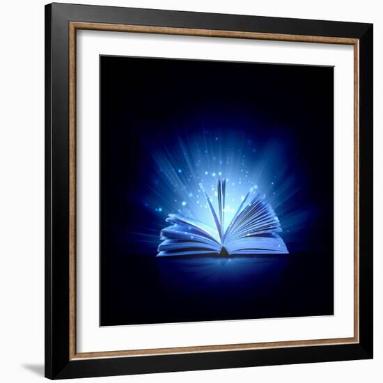 Image of Opened Magic Book with Magic Lights-Sergey Nivens-Framed Photographic Print