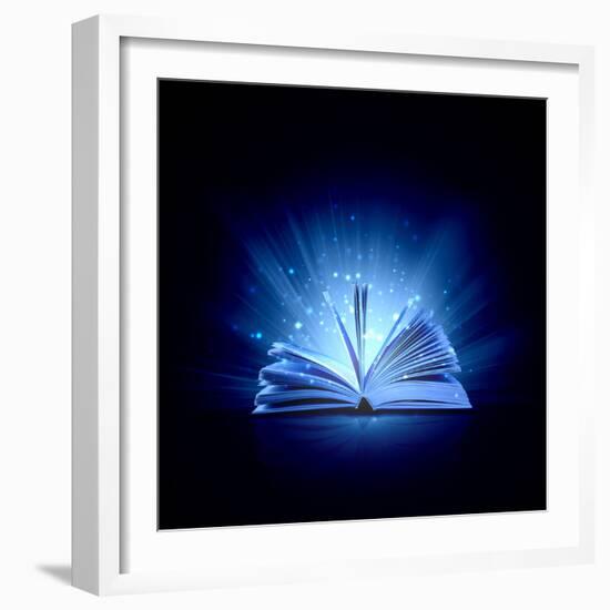 Image of Opened Magic Book with Magic Lights-Sergey Nivens-Framed Photographic Print