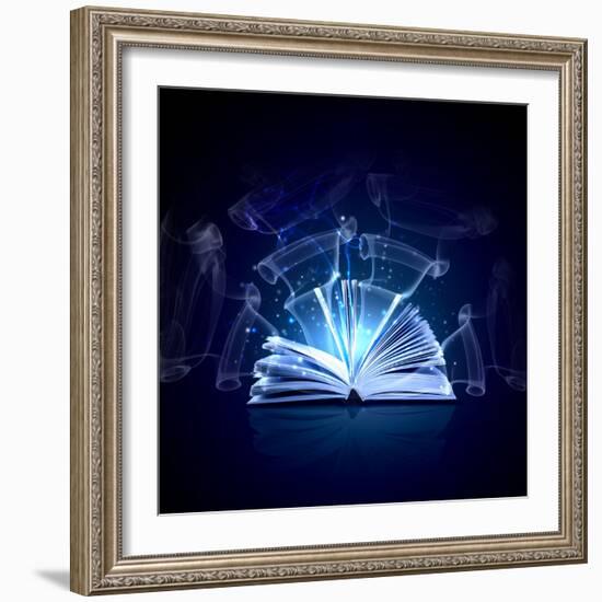 Image of Opened Magic Book with Magic Lights-Sergey Nivens-Framed Photographic Print