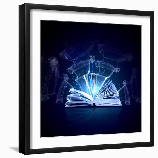 Image of Opened Magic Book with Magic Lights-Sergey Nivens-Framed Photographic Print