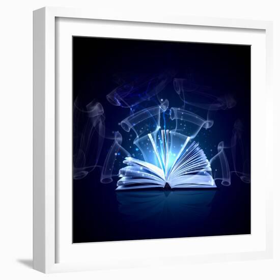 Image of Opened Magic Book with Magic Lights-Sergey Nivens-Framed Photographic Print