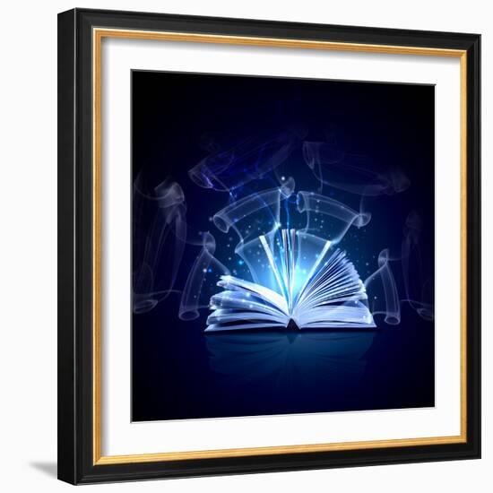 Image of Opened Magic Book with Magic Lights-Sergey Nivens-Framed Photographic Print