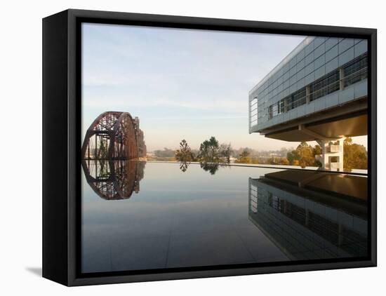 Image of the Clinton Library Building and an Old Bridge Reflected in a Pool-null-Framed Premier Image Canvas