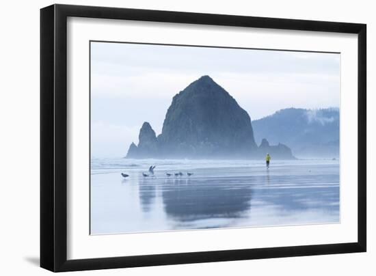 Image Of Young Woman Running On The Beach In Cannon Beach, Oregon-Justin Bailie-Framed Photographic Print