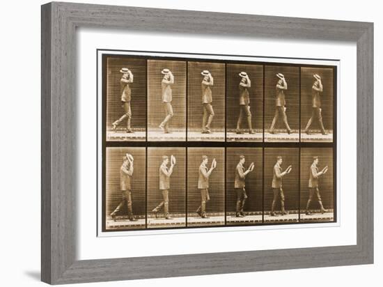 Image Sequence of a Man with a Hat Walking, 'Animal Locomotion' Series, C.1887-Eadweard Muybridge-Framed Giclee Print