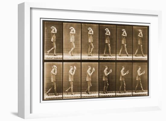 Image Sequence of a Man with a Hat Walking, 'Animal Locomotion' Series, C.1887-Eadweard Muybridge-Framed Giclee Print