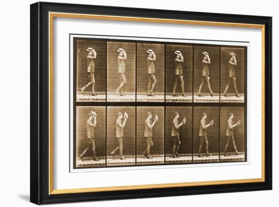 Image Sequence of a Man with a Hat Walking, 'Animal Locomotion' Series, C.1887-Eadweard Muybridge-Framed Giclee Print